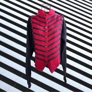 Vintage LNI Military Snap Front Button Decorated Striped Cropped Sweater Size M